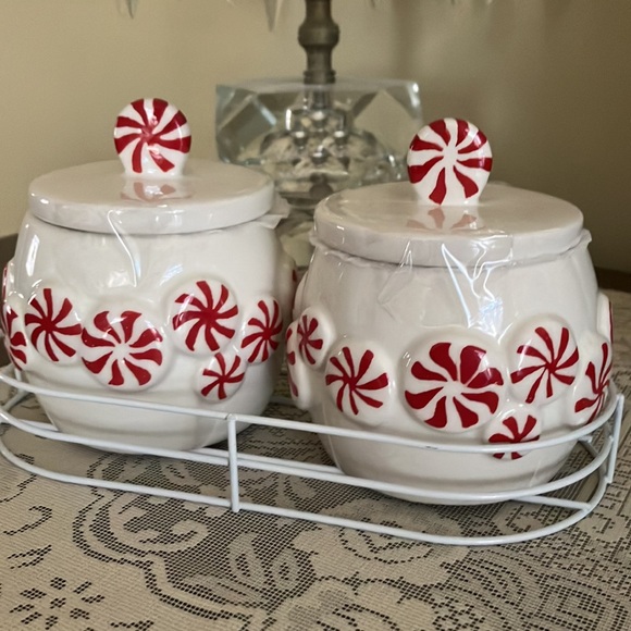 NWT Peppermint Canisters Salt Pepper Set - Picture 3 of 9